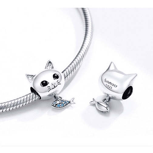 Charm Gato con Pez Plata 925 3