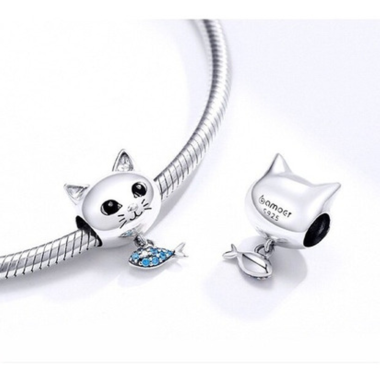 Charm Gato con Pez Plata 925 3