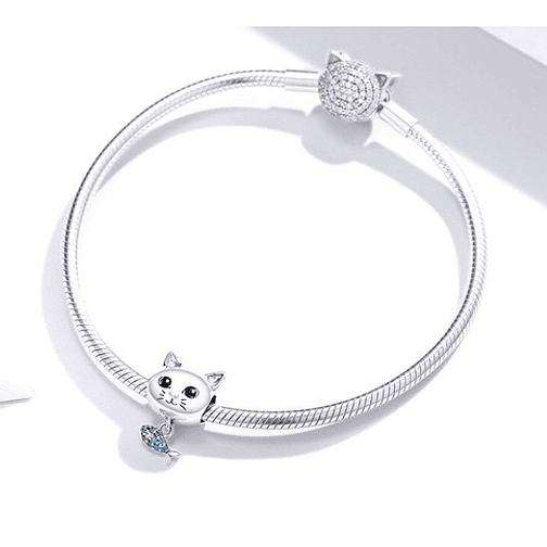 Charm Gato con Pez Plata 925 4