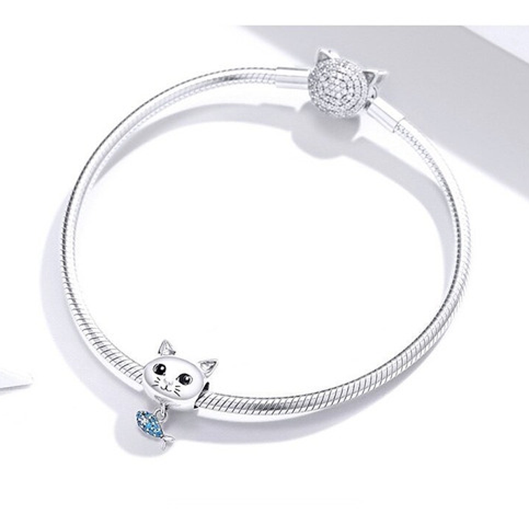 Charm Gato con Pez Plata 925 4