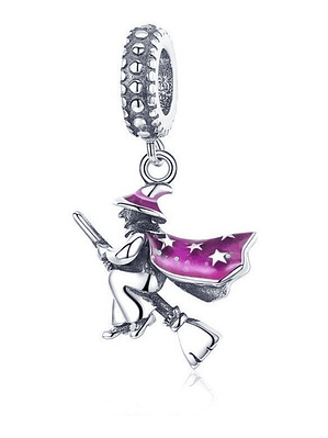 Charm Bruja Voladora Rosada Plata 925