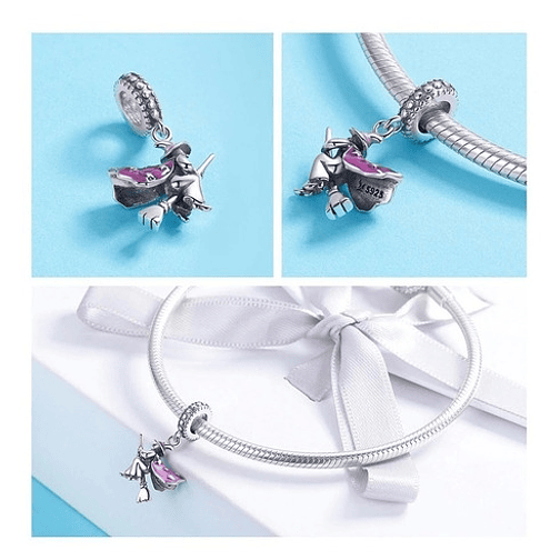 Charm Bruja Voladora Rosada Plata 925 2