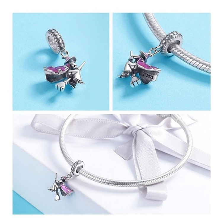 Charm Bruja Voladora Rosada Plata 925 2