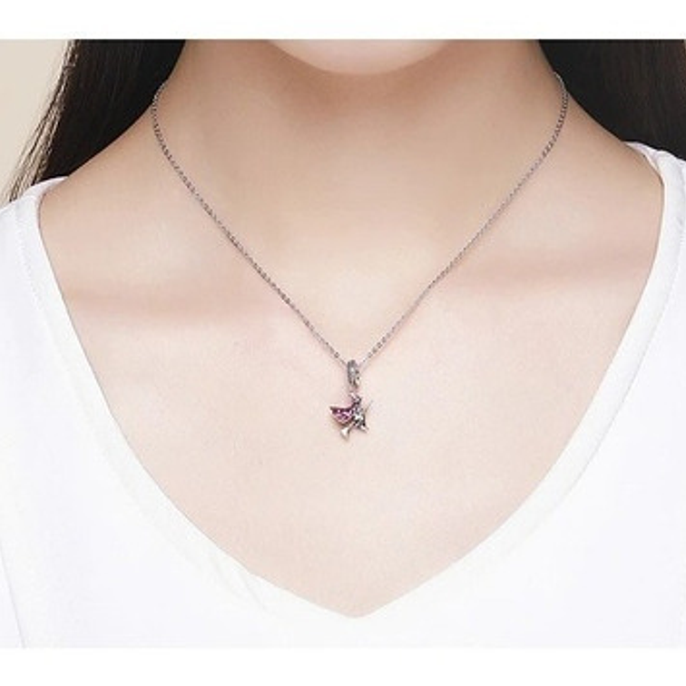Charm Bruja Voladora Rosada Plata 925 3