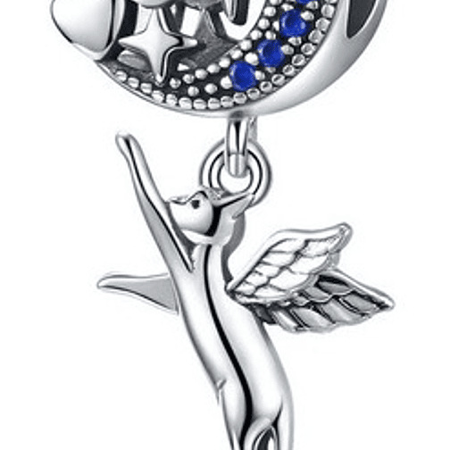 Charm Gato con Alas Bajo La Luna y Estrellas Plata 925 1