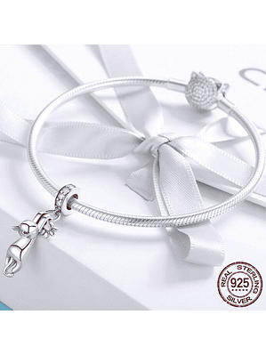 Charm Gato Colgando Plata 925