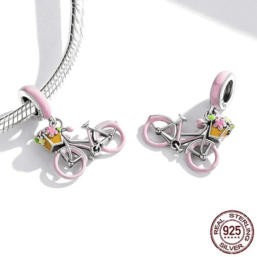 Charm Bicicleta Rosada Plata 925 3