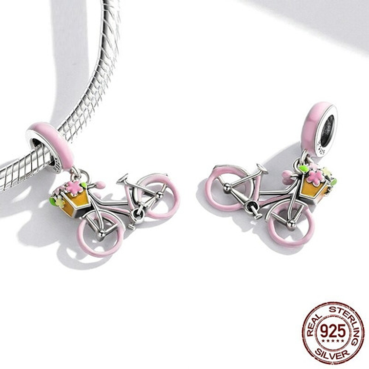 Charm Bicicleta Rosada Plata 925 3