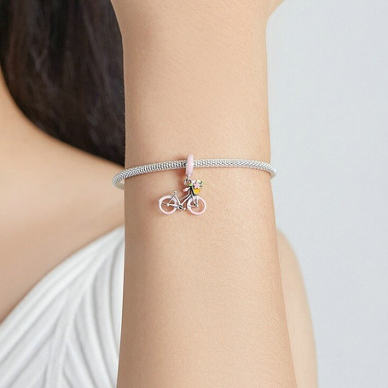 Charm Bicicleta Rosada Plata 925 4
