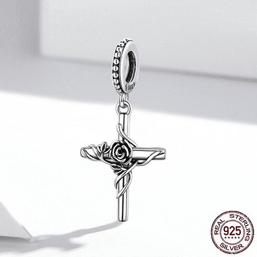 Charm Cruz y Flor Plata 925 2