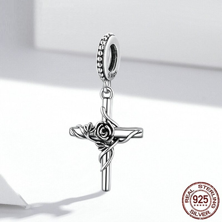 Charm Cruz y Flor Plata 925 2