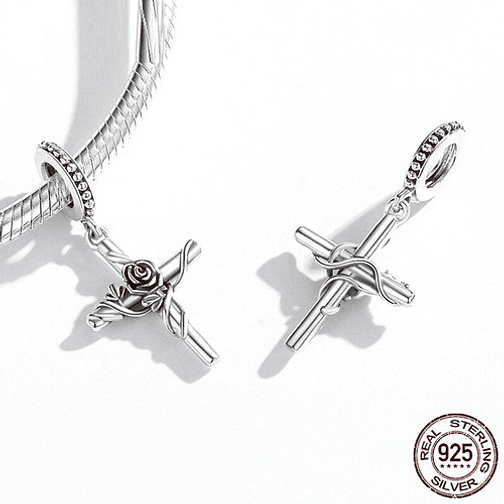 Charm Cruz y Flor Plata 925 3