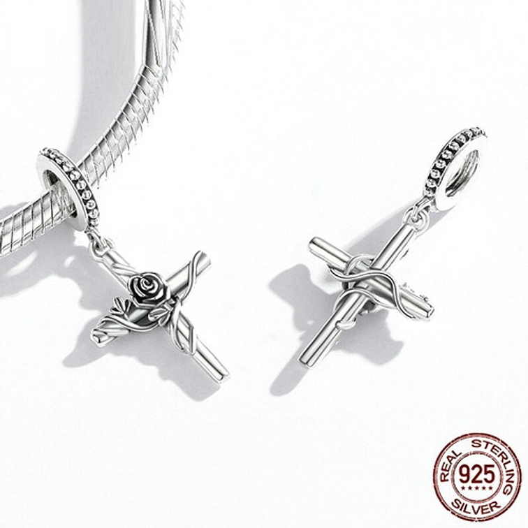 Charm Cruz y Flor Plata 925 3