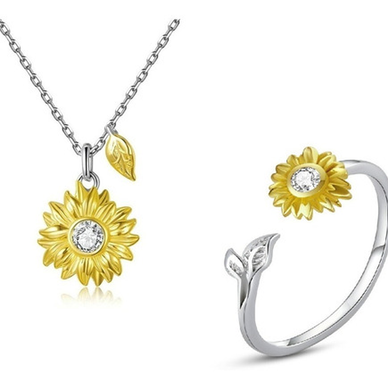 Conjunto Collar Anillo Girasol Plata 925 1