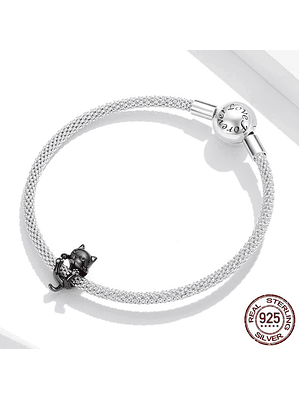 Charm Gato Negro Colgando Plata 925