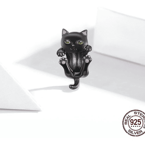 Charm Gato Negro Colgando Plata 925 3