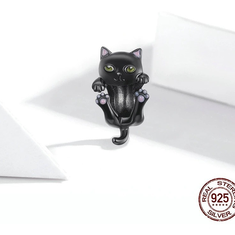 Charm Gato Negro Colgando Plata 925 3