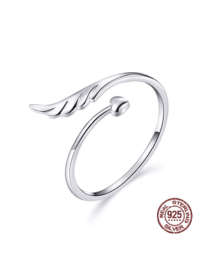 Anillo Corazón Y Ala De Ángel Plata 925