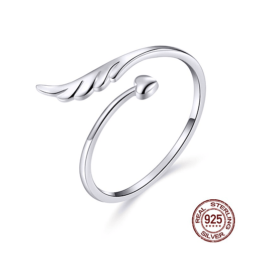 Anillo Corazón Y Ala De Ángel Plata 925 1