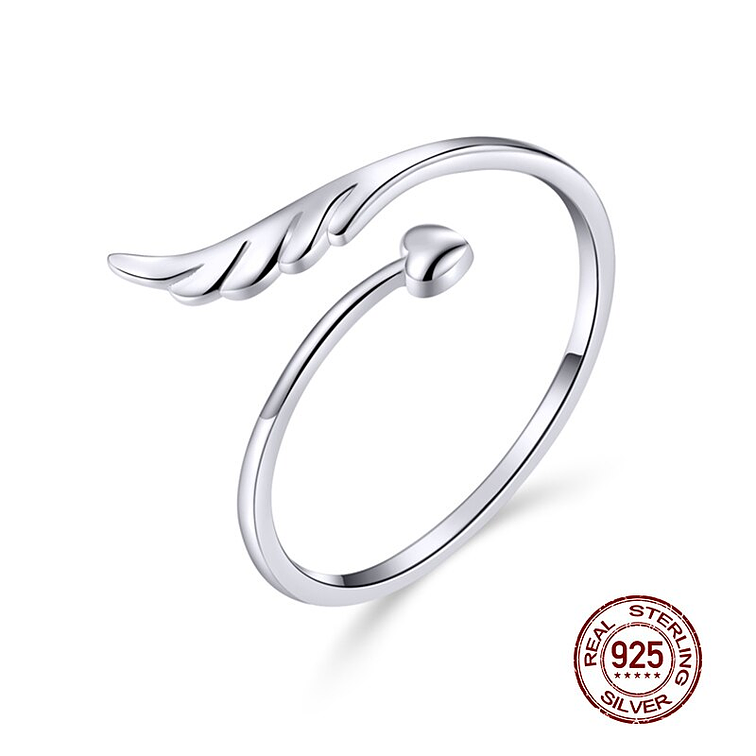 Anillo Corazón Y Ala De Ángel Plata 925 1