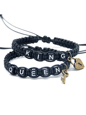 2 Pulseras Hilo King Queen Parejas Amor