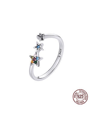 Anillo 3 Estrellas De Colores Plata 925