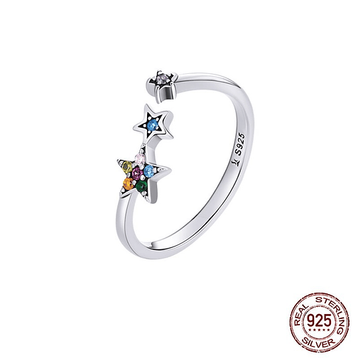 Anillo 3 Estrellas De Colores Plata 925 1