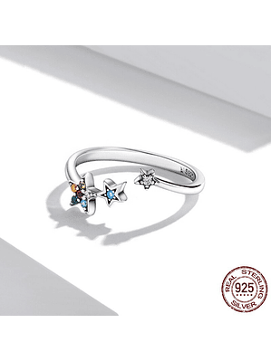 Anillo 3 Estrellas De Colores Plata 925
