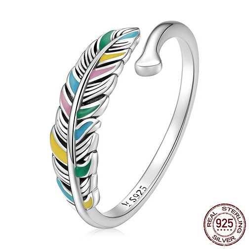 Anillo Pluma De Colores Plata 925 1
