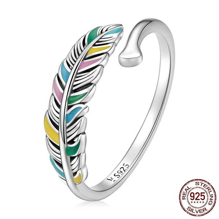 Anillo Pluma De Colores Plata 925 1