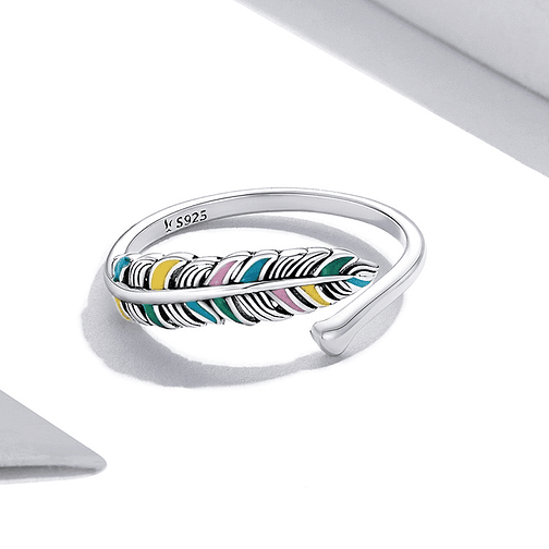 Anillo Pluma De Colores Plata 925 2