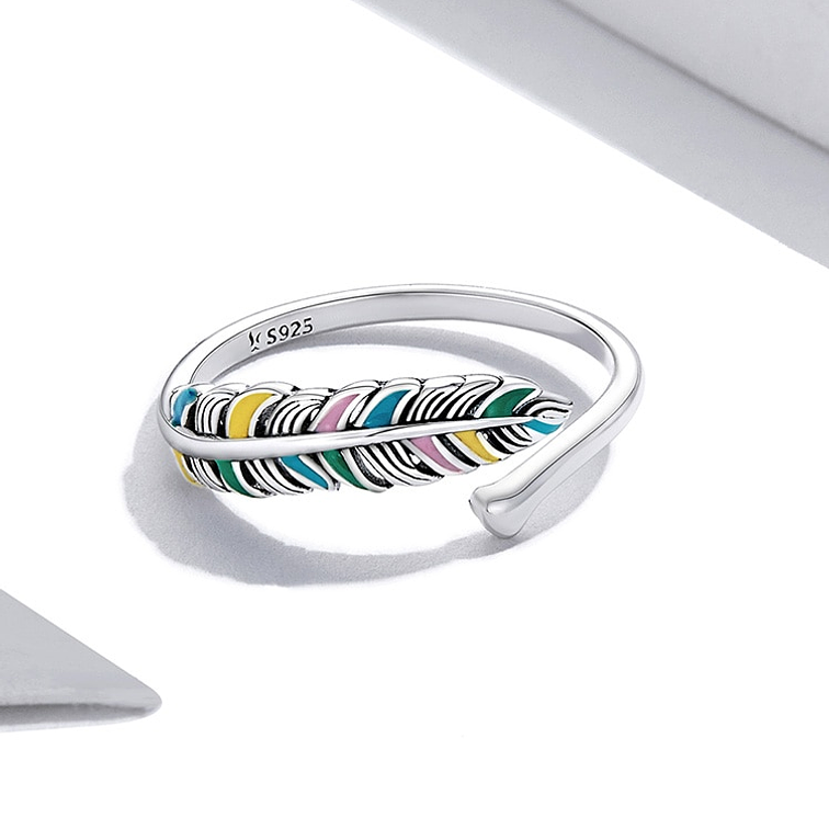 Anillo Pluma De Colores Plata 925 2