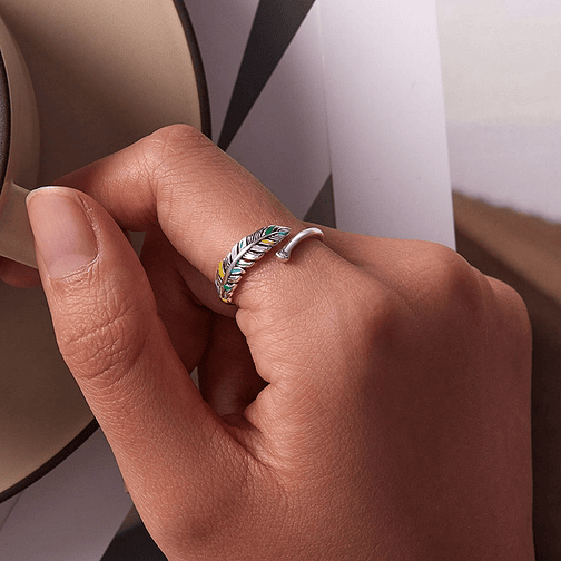 Anillo Pluma De Colores Plata 925 3