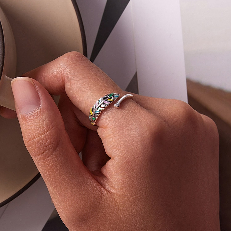 Anillo Pluma De Colores Plata 925 3
