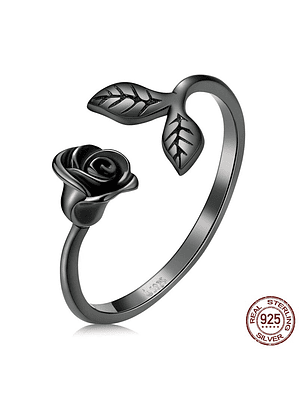 Anillo Rosa Negra Plata 925