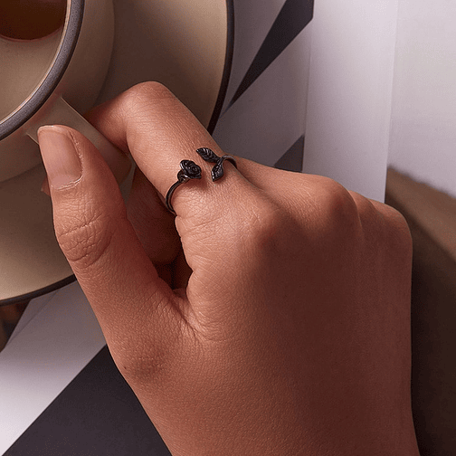 Anillo Rosa Negra Plata 925 3