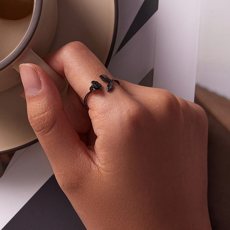 Anillo Rosa Negra Plata 925 3