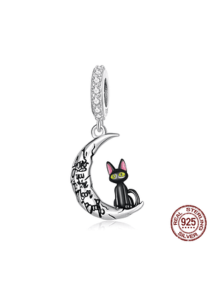 Charm Gato Negro En La Luna Plata 925