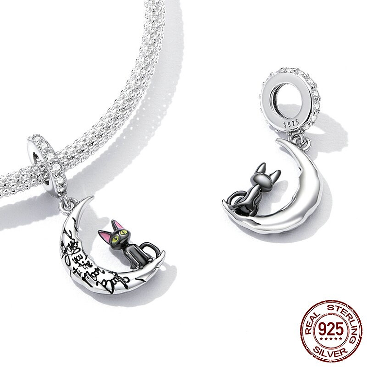Charm Gato Negro En La Luna Plata 925 2