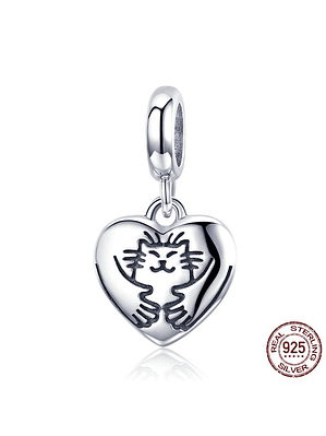 Charm Corazon Gato Plata 925