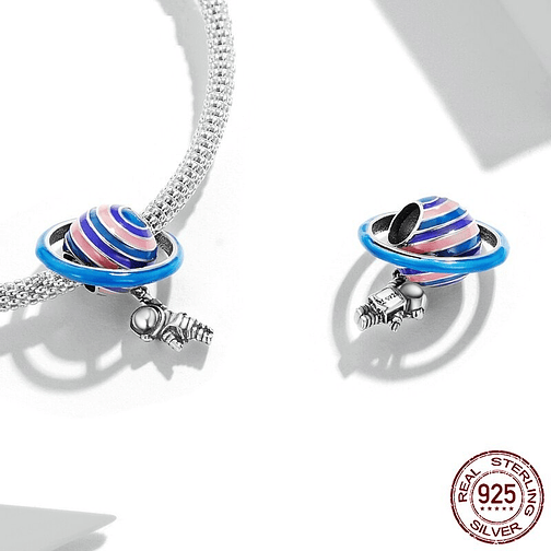 Charm Astronauta Planeta Plata 925 2