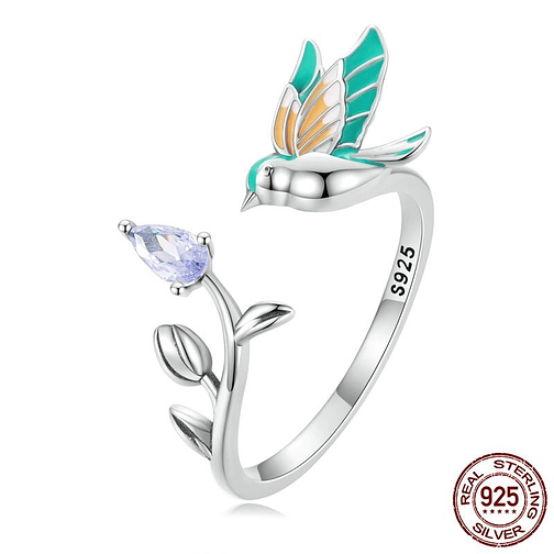 Anillo Pajaro Y Flor Plata 925 1