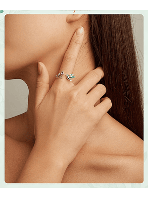 Anillo Pajaro Y Flor Plata 925