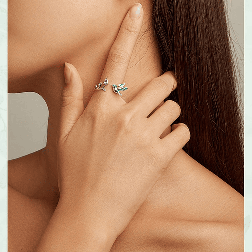 Anillo Pajaro Y Flor Plata 925 2