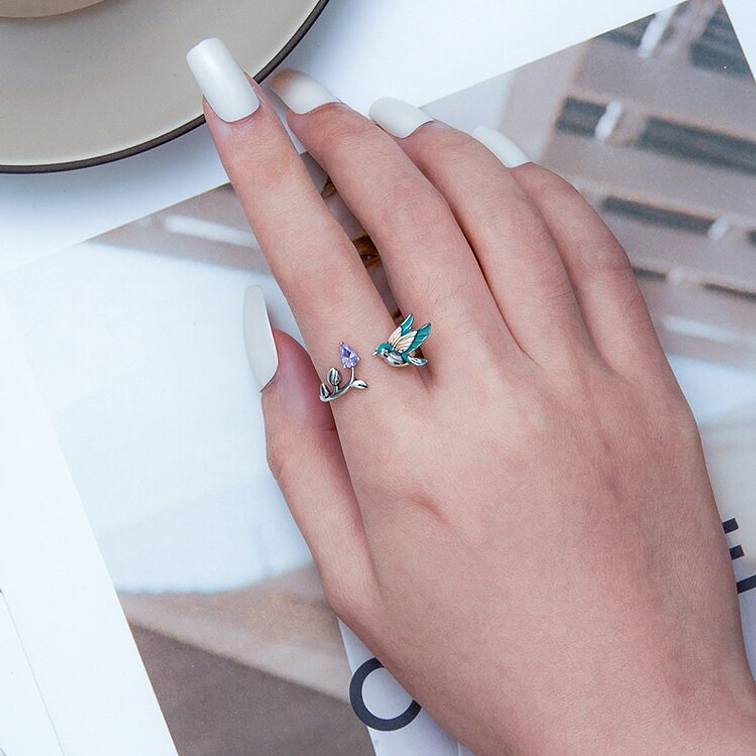 Anillo Pajaro Y Flor Plata 925 3