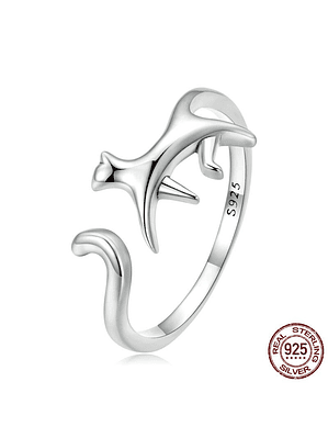 Anillo Gato Caminando Plata 925