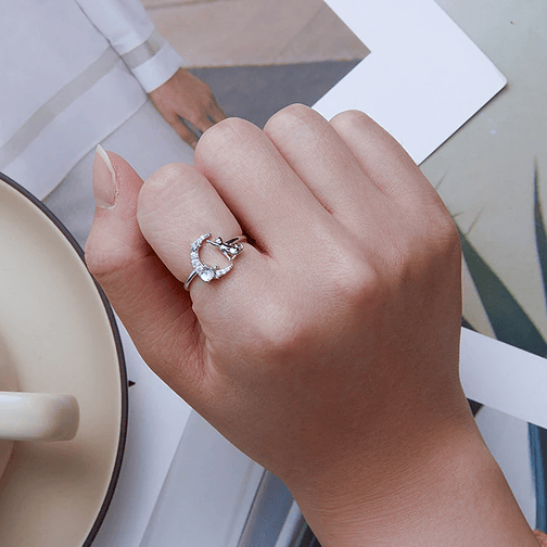 Anillo Gato Tocando La Luna Plata 925 3