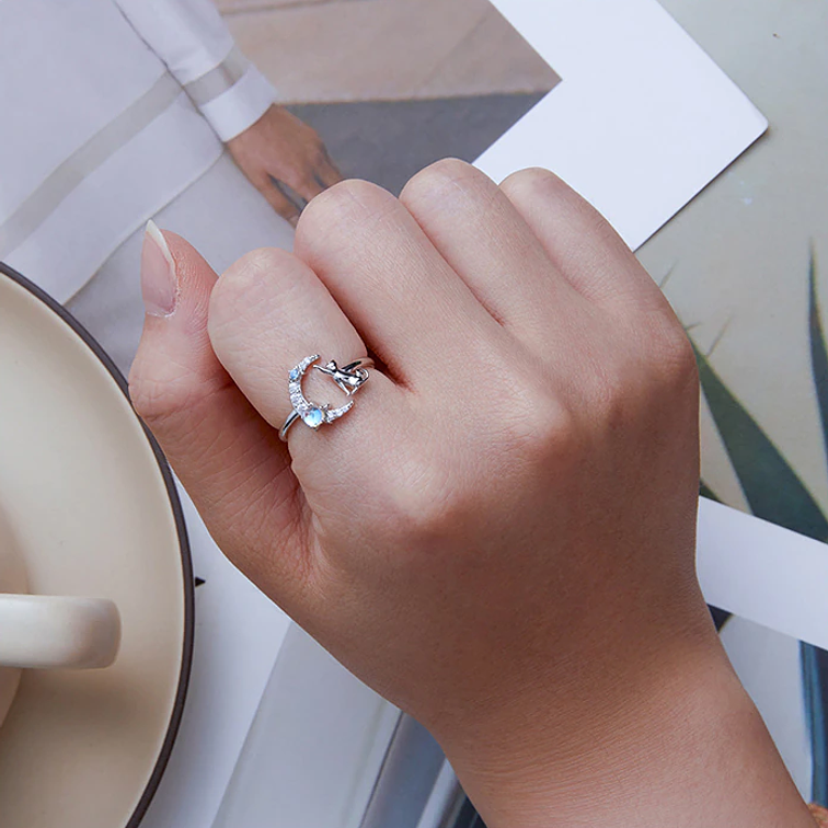 Anillo Gato Tocando La Luna Plata 925 3