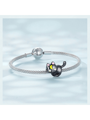 Charm Gato Negro Y Luna Plata 925