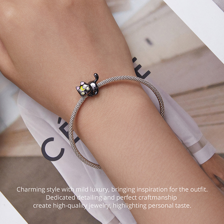 Charm Gato Negro Y Luna Plata 925 3